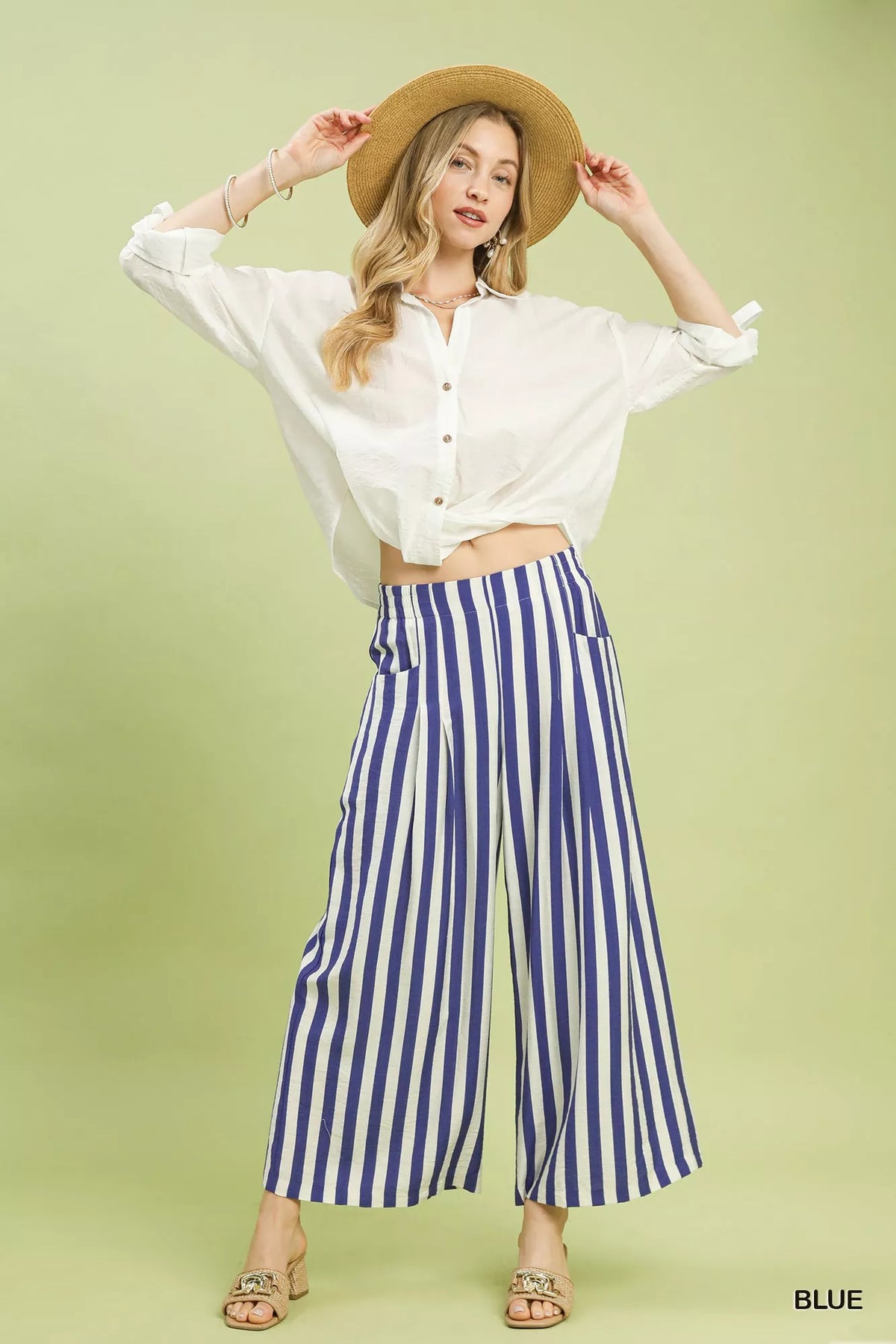 Nautical Stripe Wide Leg Pants-Umgee-Reef Love