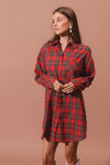 Christmas Checker Plaid Button Up Mini Shirt Dress