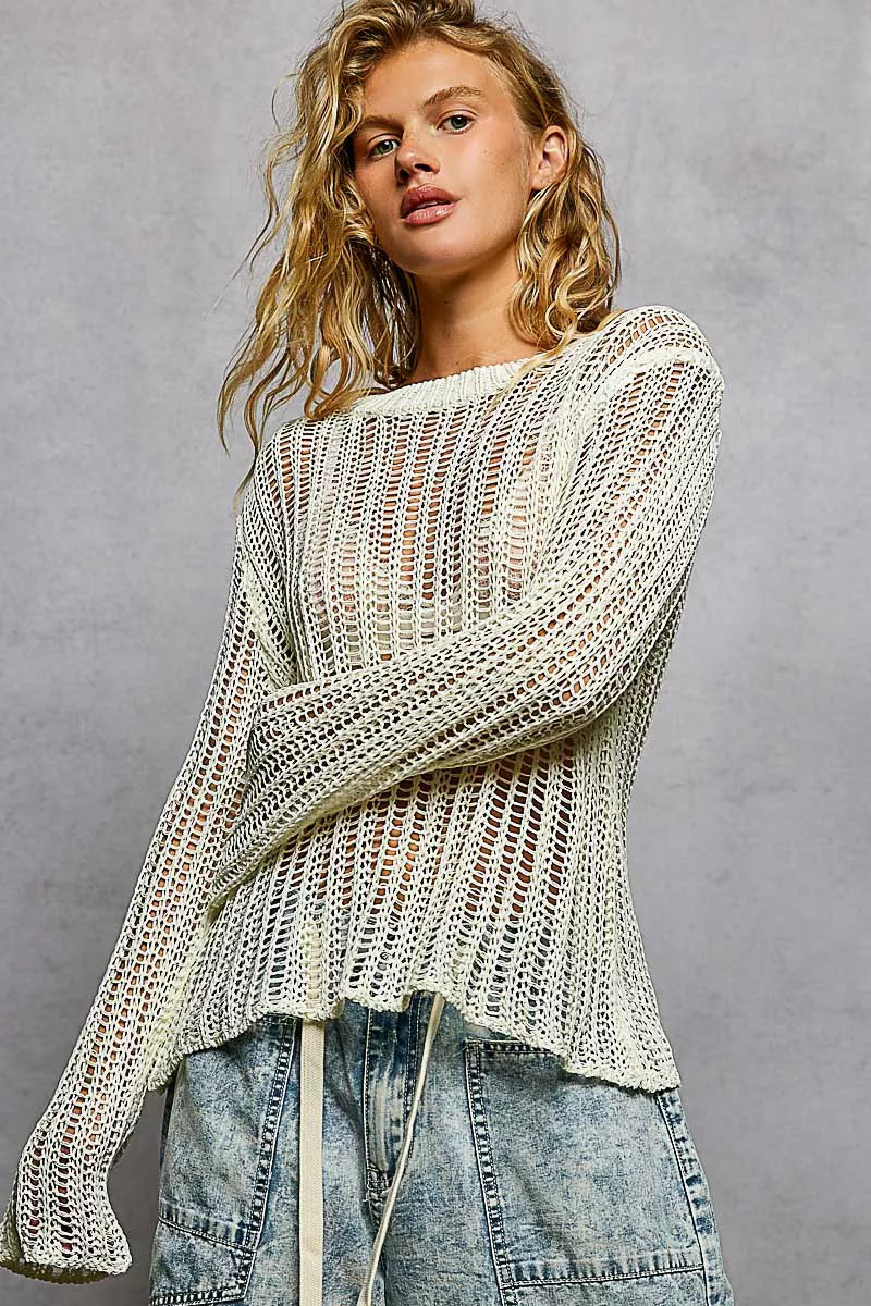 Openwork Knit Cover-Up Top-POL-Reef Love