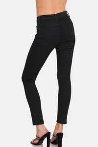 High Rise Skinny Jeans with Pockets, Black
