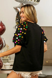 Shop BiBi Metallic Letter Spangle Raglan Puff Sleeve Top-available at Reef Love online boho-chic boutique