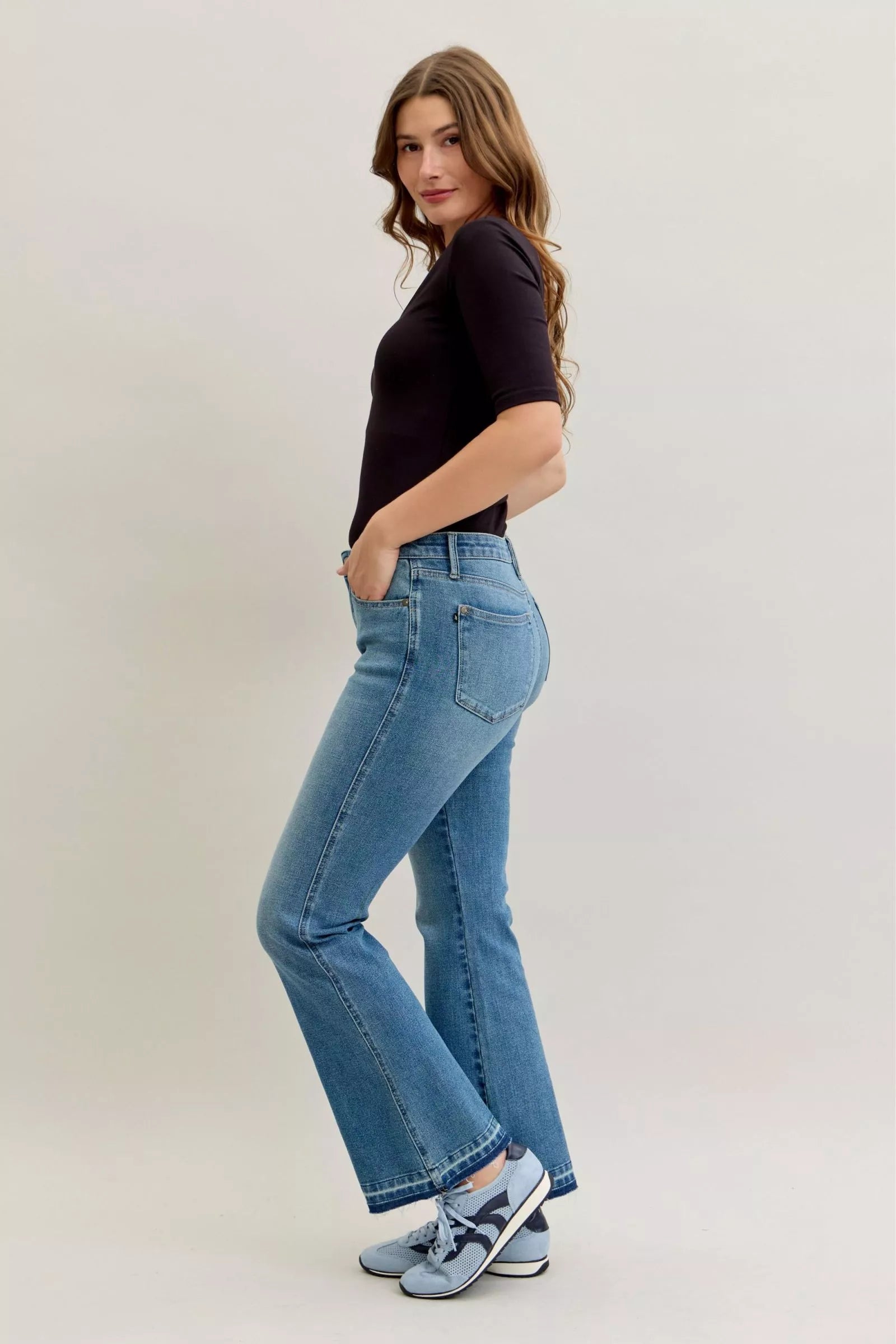 Judy Blue Full Size Mid Rise Slim Bootcut Tummy Control Release Hem Jeans Plus Size