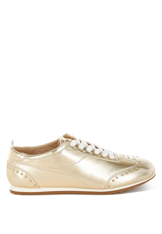 Yorika Studded Metallic Pleather Sneakers by Rag&Co.