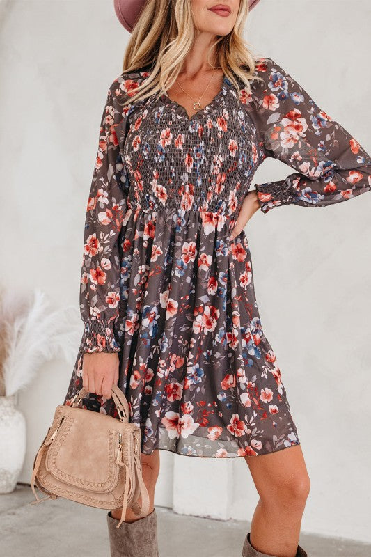 Floral Mesh Long Sleeve Mini Dress-JUNIPER BLVD-Reef Love