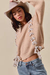 Checkered Plaid Tape Lace Up Sweater, Beige
