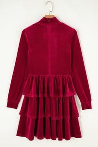 Amy Velvet High Neck Tiered Ruffle Dress - Reef Love