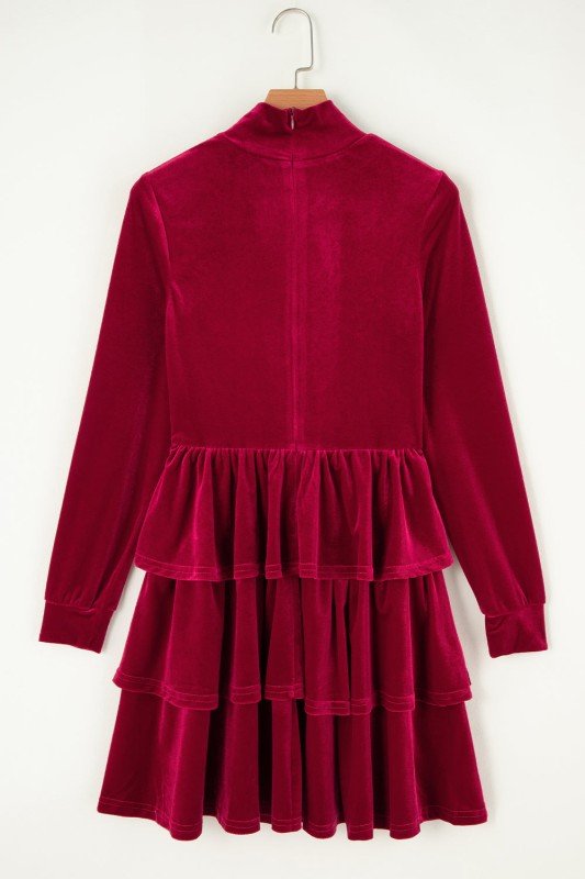 Amy Velvet High Neck Tiered Ruffle Dress - Reef Love
