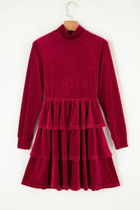 Amy Velvet High Neck Tiered Ruffle Dress - Reef Love