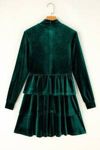 Amy Velvet High Neck Tiered Ruffle Dress - Reef Love
