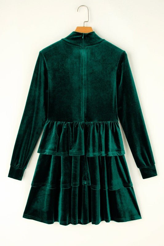 Amy Velvet High Neck Tiered Ruffle Dress - Reef Love
