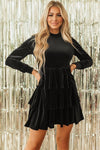 Amy Velvet High Neck Tiered Ruffle Dress - Reef Love