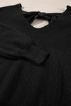 Bow Back Lantern Sleeve V-Neck Sweater-Reef Love
