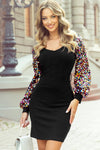 Gemma Sequin Bishop Sleeve Bodycon Mini Dress