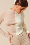Taupe Color Block Fitted Crop Sweater