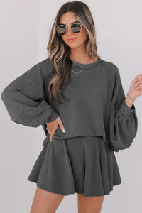 Corded Top and Ruffle Mini Skirt Outfit Set-Reef Love