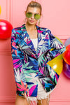 Satin Tropical Print Blazer