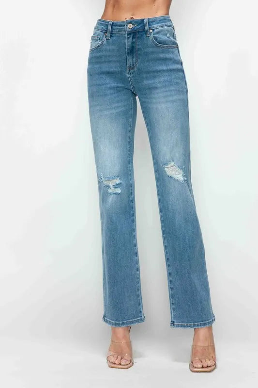 bytos Distressed High Rise Straight Jeans