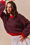 Red & Green Holiday Textured Two Tone Sweater-Reef Love