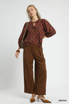 Mocha Wide-Leg Cropped Corduroy Pants