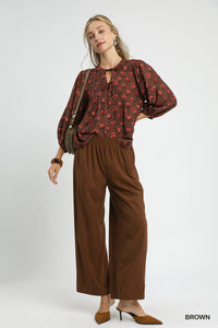 Mocha Wide-Leg Cropped Corduroy Pants