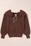Bow Back Lantern Sleeve V-Neck Sweater-Reef Love