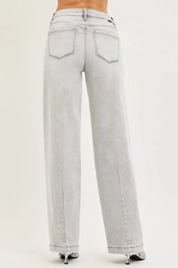 RISEN Slouchy Boyfriend Jeans with Contrast Stitching, Light Grey Wash-RISEN-Reef Love