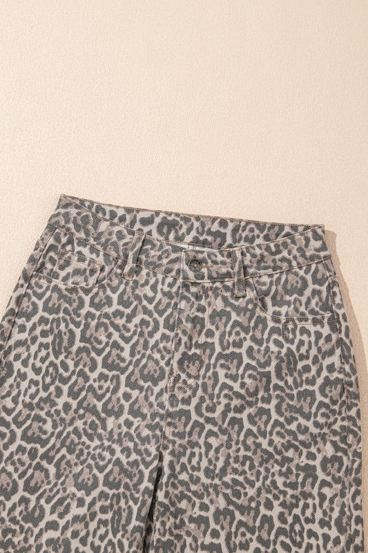 Leopard Frayed Edge Wide Leg Jeans-JUNIPER BLVD-Reef Love