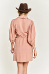 Half-Sleeve Belted Mini Shirt Dress-Chic half sleeve belted mini shirt dress with button-down front and balloon sleeves. Lightweight linen-viscose blend, perfect for warm-weather style.-Reef Love Boho-Chic Boutique