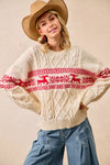 Christmas Theme Patterned Cable Knit Sweater