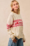Christmas Theme Patterned Cable Knit Sweater