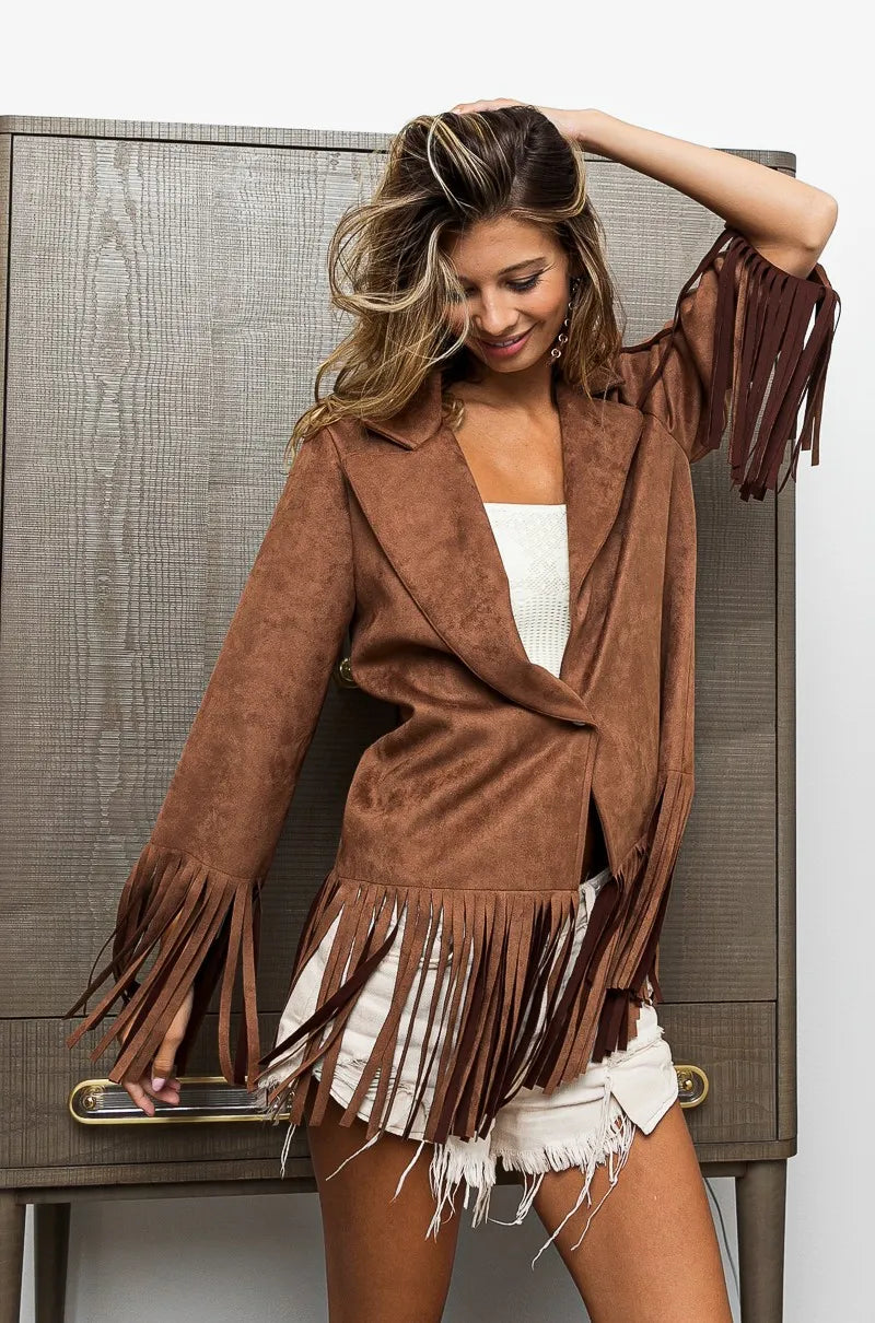 Fringe Suede Single Blazer