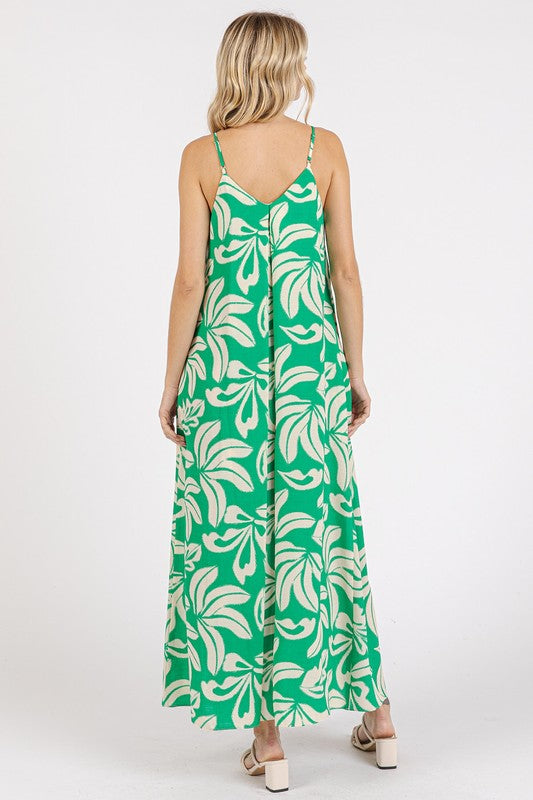 Beach Day Green Printed V-Neck Maxi Cami Dress with Pockets-Beach Day Green Printed V-Neck Maxi Cami Dress with Pockets is a versatile and chic dress that combines style and functionality. With V-neckline and maxi length-Reef Love Boho-Chic Boutique