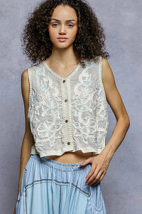 Meadow Muse Cropped Crochet Button-Down Top-Reef Love