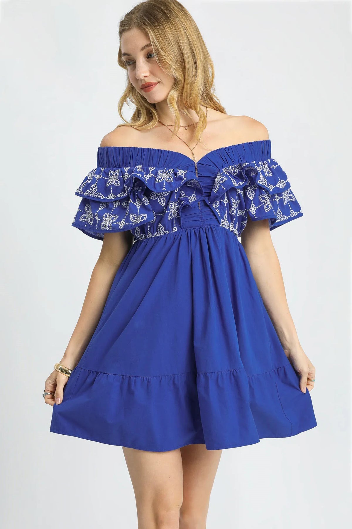 Ruffled Sleeve Embroidered Mini Dress-mini dress-Reef Love