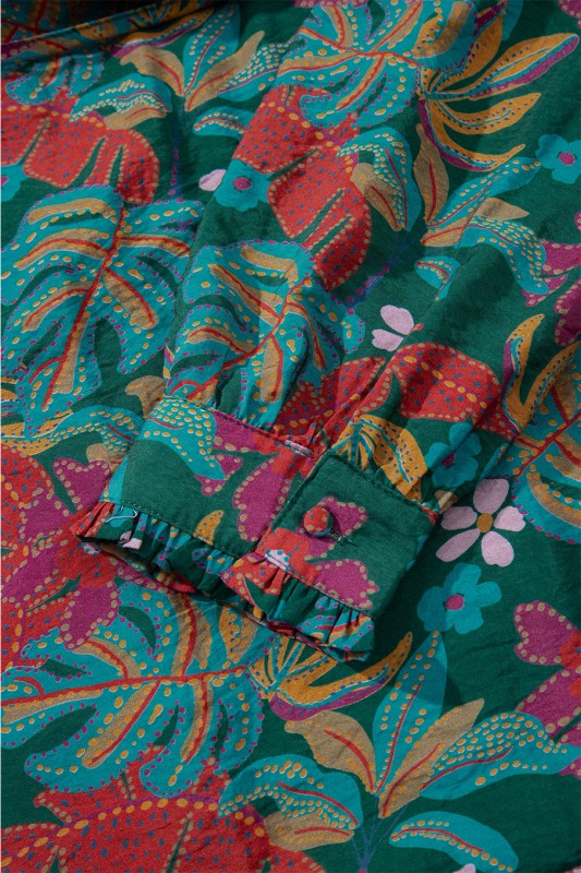 Floral Frilled V-Neck Puff Sleeve Ruffle Shirt Dress-JUNIPER BLVD-Reef Love