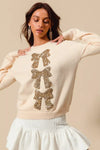 Sequins Gold Bow Embellished Christmas Sweater-Reef Love