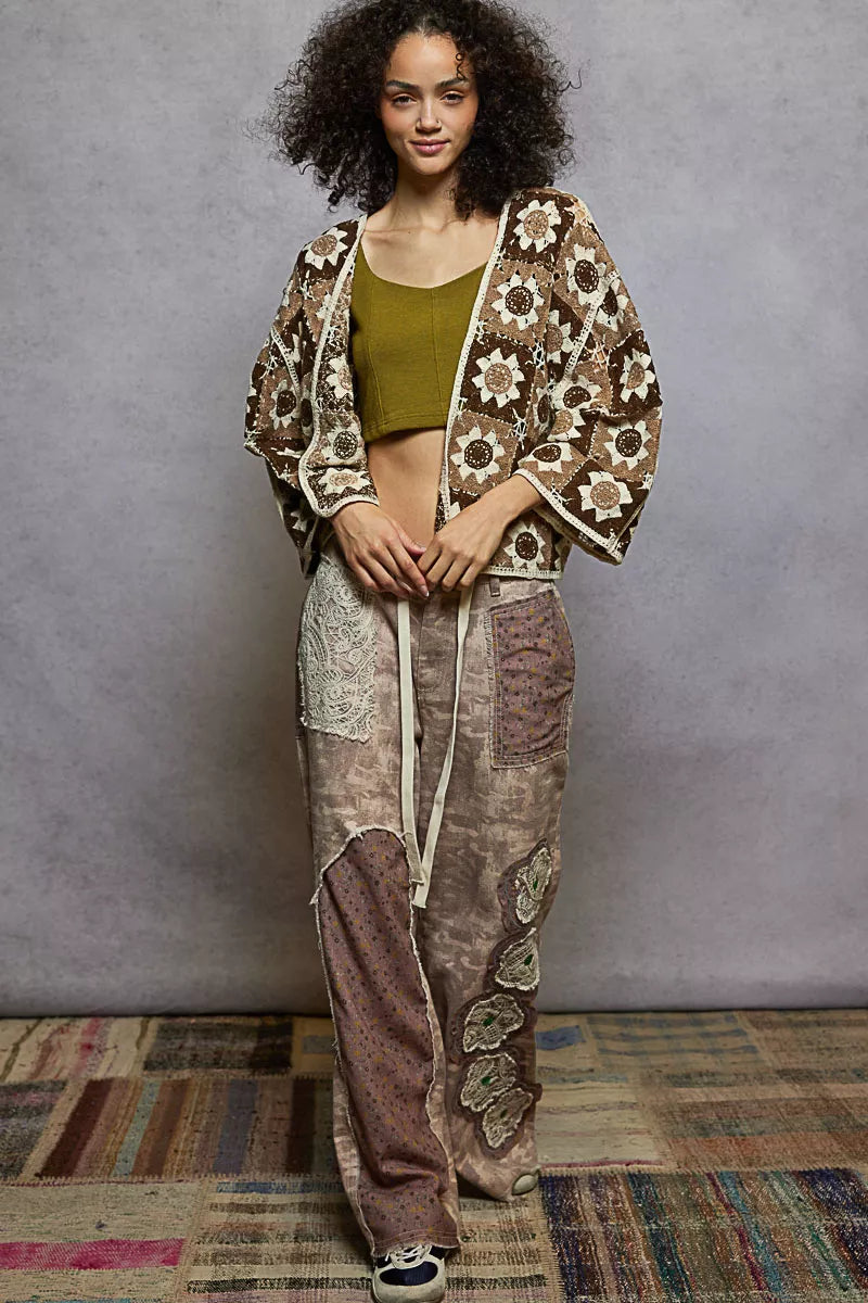 POL Open Front Cardigan with Varied Crochet Patterns-Crochet Cardigan-Reef Love