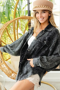 Vintage Charcoal Washed Wrinkle Gauze Shacket