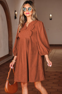 Corduroy Scallop Neck Mini Dress-Reef Love