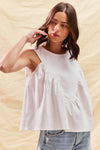 Game Day White Denim Ruched Sleeveless Top