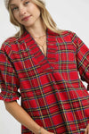 Festive Plaid V-Neck Blouse