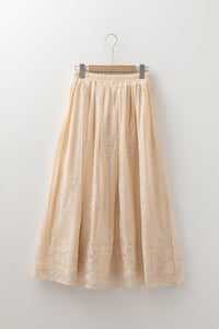 Embroidered Mesh Overlay Midi Skirt-Reef Love