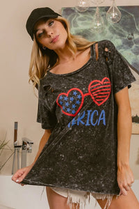 BiBi 4th Of July Theme Mineral Washed Laser Cut Top-T-Shirt-Reef Love