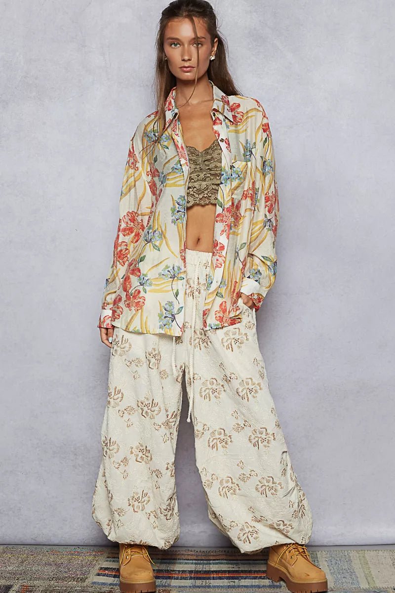 Boho Oversized Floral Print Button Down Blouse - Reef Love