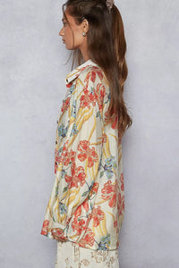 Boho Oversized Floral Print Button Down Blouse - Reef Love