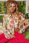 Boho Oversized Floral Print Button Down Blouse - Reef Love