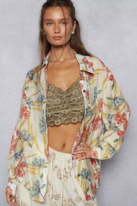 Boho Oversized Floral Print Button Down Blouse - Reef Love