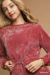 Burgundy Velour Drawstring Mini Dress - Reef Love
