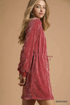 Burgundy Velour Drawstring Mini Dress - Reef Love