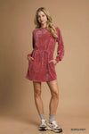 Burgundy Velour Drawstring Mini Dress - Reef Love